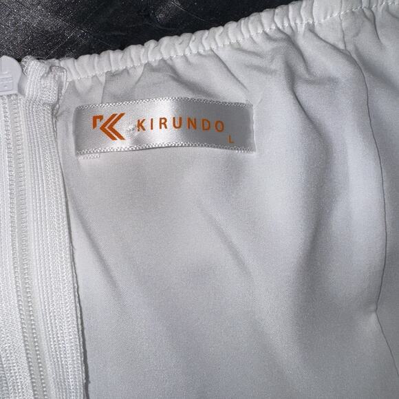 Kirundo Large White Silky Maxi Dress Empire Waist Tie Back Off-Shoulder Sleeve - Picture 3 of 6